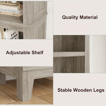 5-Tier Farmhouse Bookcase with Open Storage Shelves - Freestanding Space-Saving Vertical Bookshelf, Modern Rustic Tall Bookcase Tower with Sturdy Hardwood Construction, Gray Finish & Natural Wood Grain for Living Room, Home O