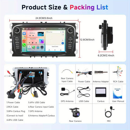 Multimediasysteem Auto – Autoradio – Navigatiesysteem – Touchscreen – Double DIN – 7-inch IPS Scherm – 6 GB RAM & 128 GB Opslag – Draadloos CarPlay & Android Auto