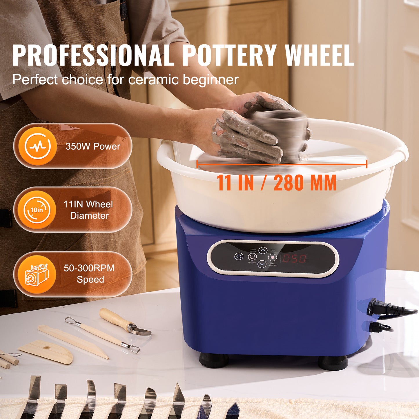 Pottenbakkersschijf – Draaischijf – Keramiek Wiel – Keramiek Draaischijf – Pottenbak Wiel – 28 cm Werkoppervlak – 350W Directe Aandrijving
