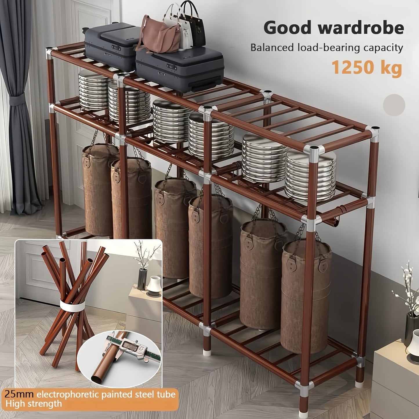 Kledingrek Extra Groot – Kledinghanger – Garderoberek – Kledingkast – Opslagrek – Modulair Carbon Stalen Frame – Ruimtebesparend – Tool-Free Montage