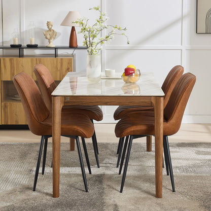 Eetkamerstoelen – Stoelen – Dining Chairs – Keukenstoelen – Café Stoelen – Set Van 2 – Gestoffeerde Zitting – Metalen Frame – Lineaire Rugleuning – Bruin – Makkelijk Schoon Te Maken