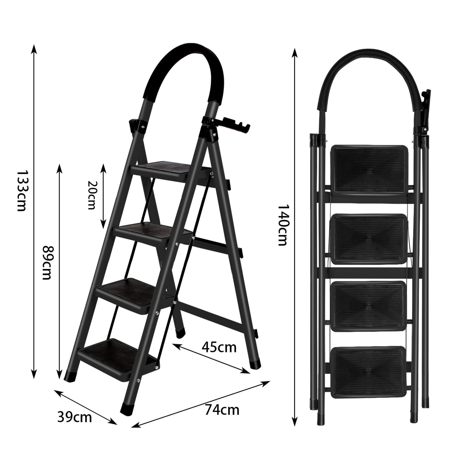 4-Traps Stalen Ladder – Vouwladder – Opstapladder – Klapladder – Steigertrap – Lichtgewicht En Compact – Antislip Treden Met Handgrepen