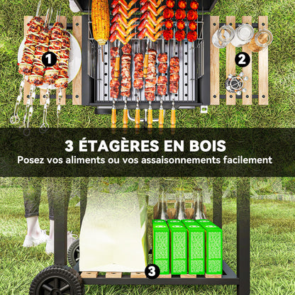 Houtskoolbarbecue – BBQ – Barbecue – Smoker – Grill – Verstelbaar Kolenrooster – Ingebouwd Thermometer – Compact Met Wielen – Met Deksel