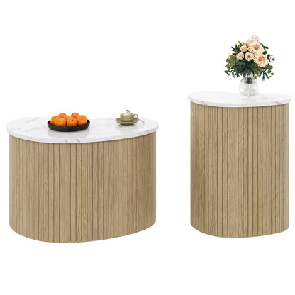 Modern Minimalist Coffee Table with Marble Top & Wood Grain - Marble Texture Tabletop, Assembly, Metal Frame Suitable for Living Room, Office, Small Spaces - Space-Saving Multi-Functional Furniture