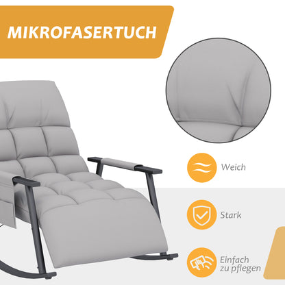 Relaxstoel – Schommelstoel – Relaxfauteuil – Lounge Chair – Relaxzetel – Grijs – Verstelbare Rugleuning en Voetsteun – Comfortabele Microfiber Bekleding