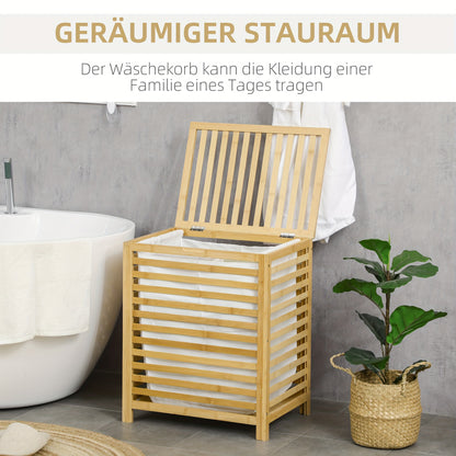 Wasmand – Wasbox – Wassorteerder – Waszak – Opbergmand – Metalen Bamboe Look – Ventilerende Spleten – 55L Inhoud – 50x36x60 cm – Met Deksel – Rechthoekig Design