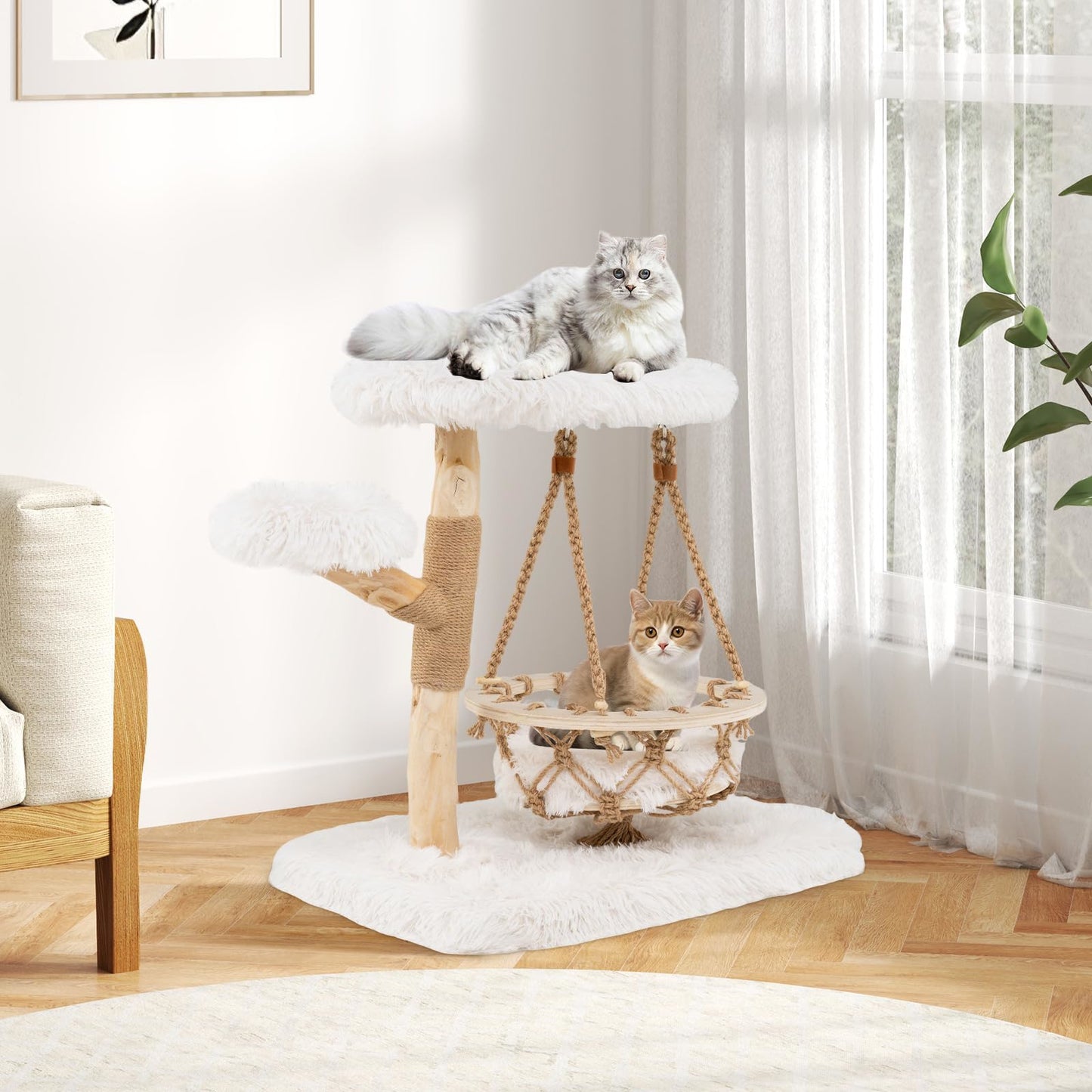 Krabpaal Kat – Kattenkrabpaal – Kattenmeubel – Krabtoren – Kattenhuis – Met Hangmat – Jute Krabpot – Verhoogd Platform – Zachte Pluche – Compact & Duurzaam