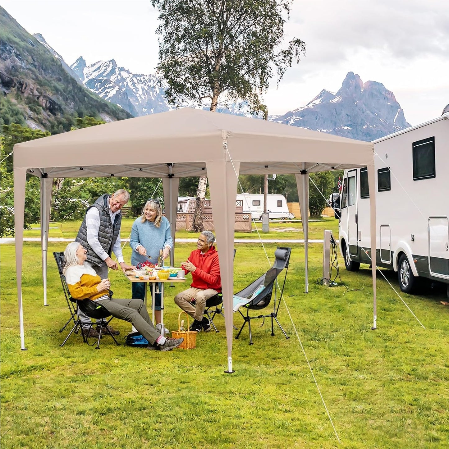 Pop-up Partytent – Vouwtent – Tuinkapscherm – Feesttent – Paviljoen – Verstelbare Hoogte – Water- en UV-bestendig Khaki 400x348 cm