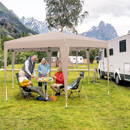 Pop-up Partytent – Vouwtent – Tuinkapscherm – Feesttent – Paviljoen – Verstelbare Hoogte – Water- en UV-bestendig Khaki 400x348 cm