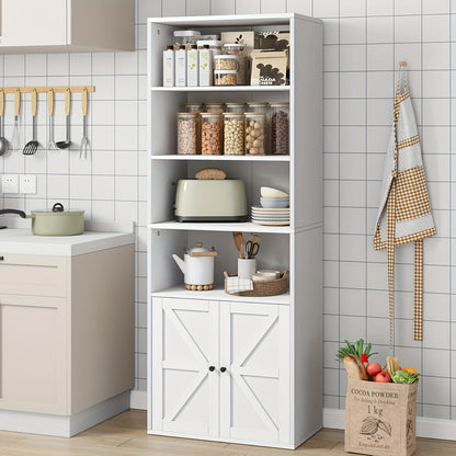 Boekenkast – Boekenrek – Open Kast – Vakkenkast – Opbergrek – Wit Hout – 6 Vakken Met Deuren – Robuust Hardhout – Vrijstaand – Eenvoudige Montage
