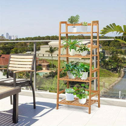 Ladderkast – Boekenkast – Plankenrek – Opbergkast – Traprek – Bamboe Houten Opbergrek – 4 Lagen – 48x32x115 cm