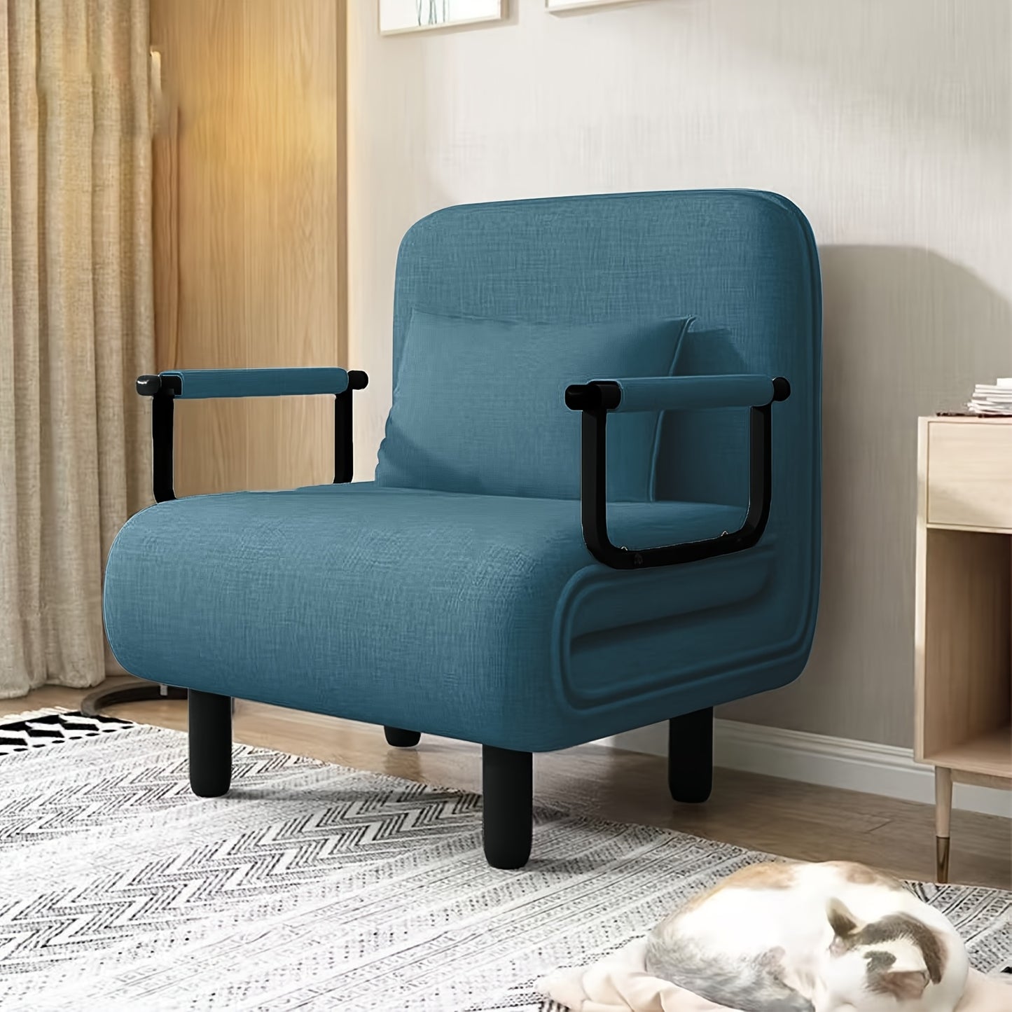 Slaapbank – Sofa Bed – Logeerbed – Bedbank – Slaapstoel – Blauw – Verstelbare Rugleuning – Stevig Metalen Frame