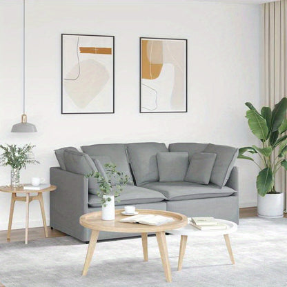 Modular Sofa with Cushions, Light Grey Fabric