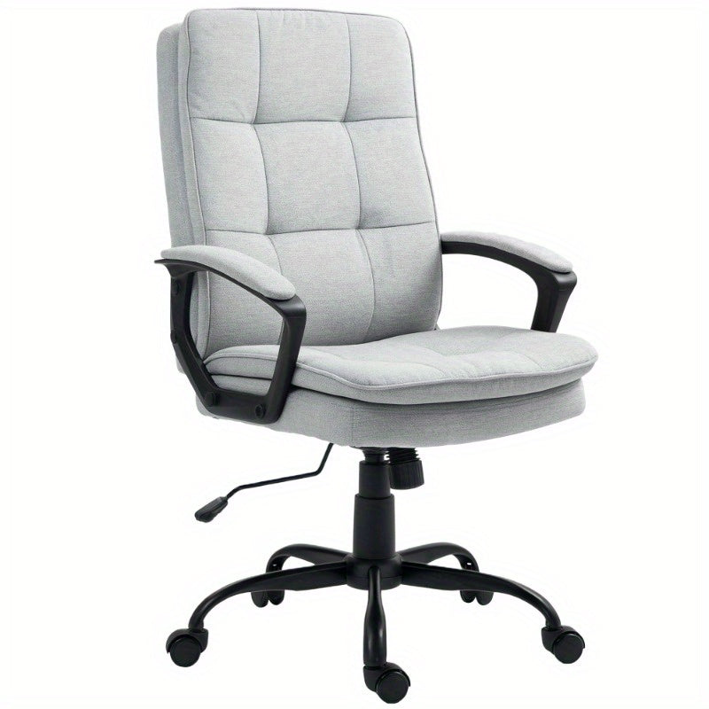 Ergonomische Bureaustoel – Kantoorstoel – Werkstoel – Bureaustoel Thuis – Draaistoel – Verstelbare Hoogte – Kantelmechanisme – 360° Draaibaar – Linnen Bekleding – Metalen Frame – Grijs