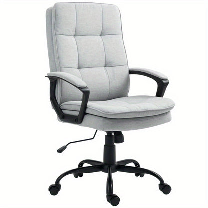 Ergonomische Bureaustoel – Kantoorstoel – Werkstoel – Bureaustoel Thuis – Draaistoel – Verstelbare Hoogte – Kantelmechanisme – 360° Draaibaar – Linnen Bekleding – Metalen Frame – Grijs