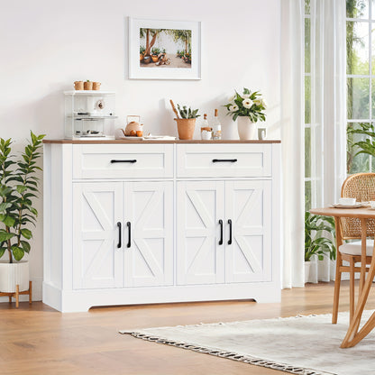 Sideboard – Dressoir – Buffetkast – Opbergkast – Wit/Bruin – 120x40x87 cm – 2 Lades & 4 Deuren – Houtlook Spaanplaat