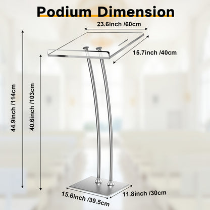 Spreekgestoelte – Lessenaar – Podium – Katheder – Presentatietafel – Acryl Werkblad – Stabiele IJzeren Basis – 10mm Dikte – Hoogte Verstelbaar 115 cm