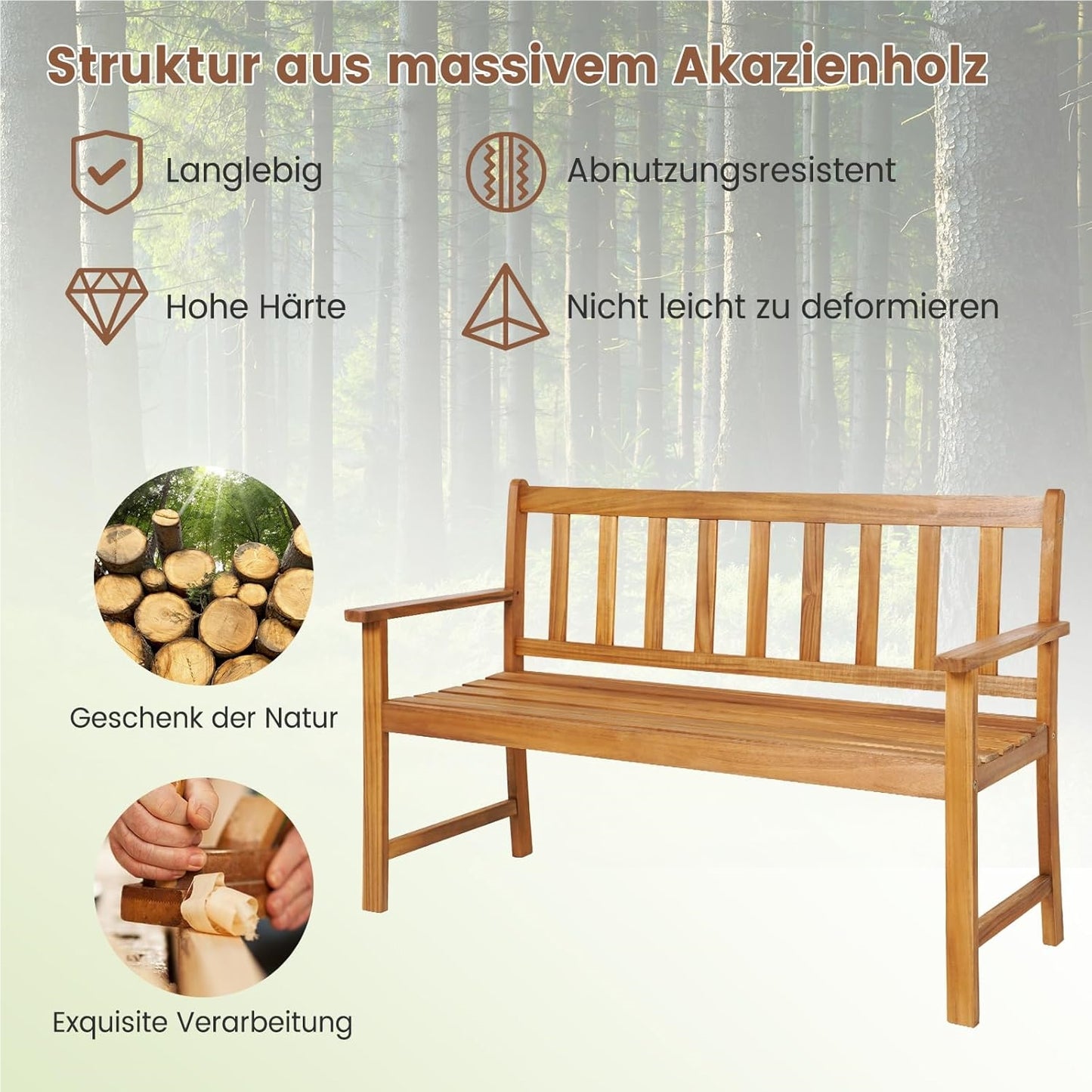 Tuinbank – Buitenbank – Balkonbank – Terrasbank – Parkbank – Massief Acaciahout – Weerbestendig – 2-Persoons – Draagvermogen 360 kg