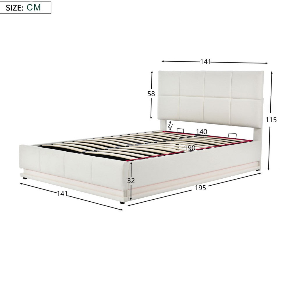 Dubbel Opbergbed – Stapelbed – Slaapbank – Logeerbed – Bed Met Opbergruimte – 140x190 cm – LED-verlichting En USB-Laadfunctie – PU-Leder Met Metalen Frame