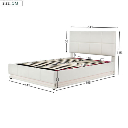 Dubbel Opbergbed – Stapelbed – Slaapbank – Logeerbed – Bed Met Opbergruimte – 140x190 cm – LED-verlichting En USB-Laadfunctie – PU-Leder Met Metalen Frame