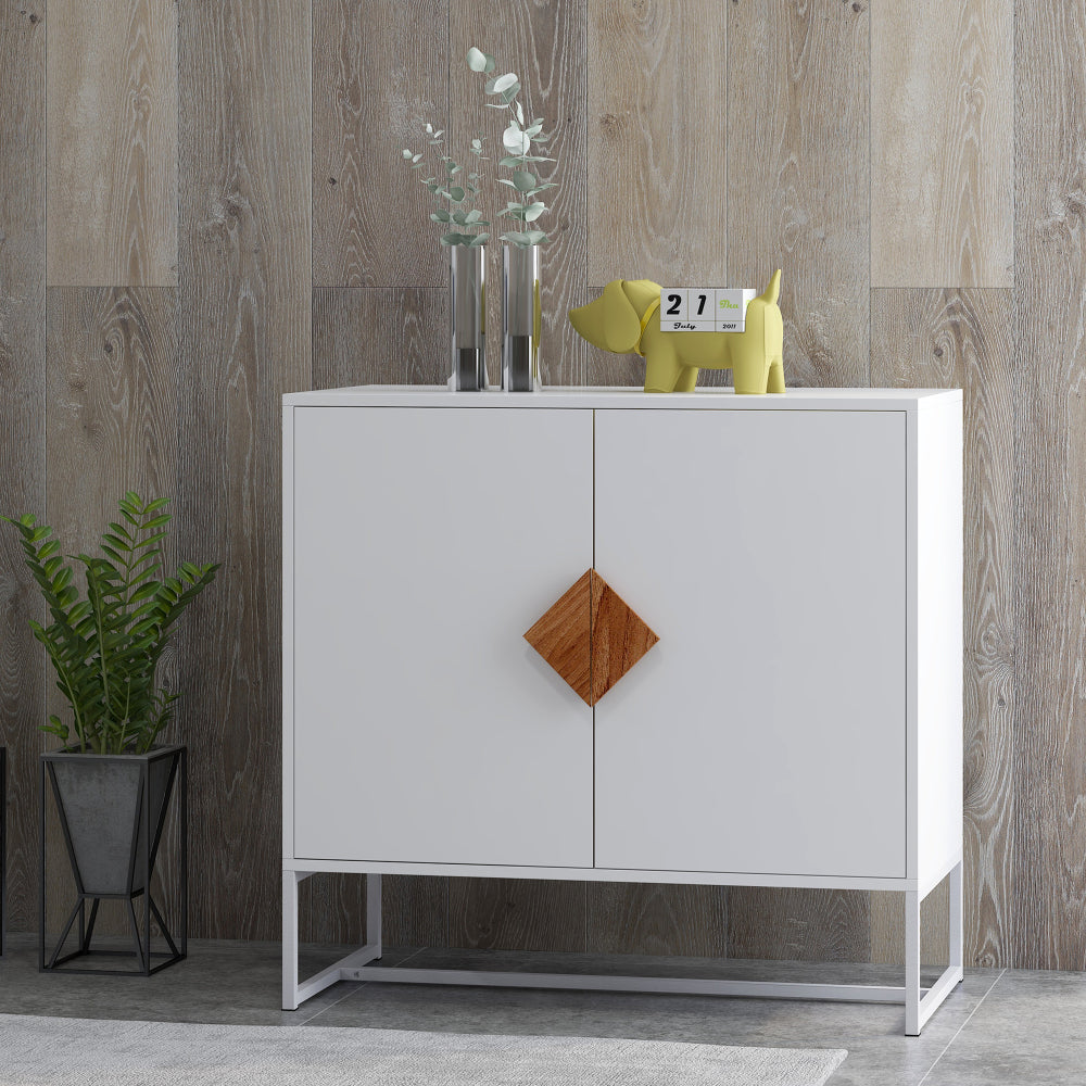 Dressoir – Sideboard – Kast – Opbergkast – Buffetkast – Modern Wit Dressoir – Dubbele Deuren – Stevig MDF Met Metalen Frame