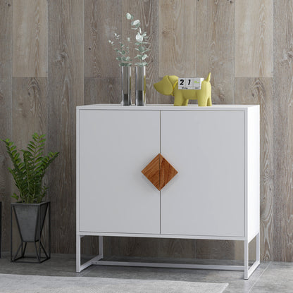 Dressoir – Sideboard – Kast – Opbergkast – Buffetkast – Modern Wit Dressoir – Dubbele Deuren – Stevig MDF Met Metalen Frame