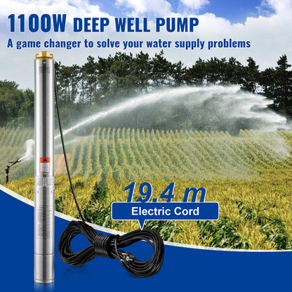 Diepwaterpomp – Bronpomp – Dompelpomp – Tuinpomp – Vuilwaterpomp – 1100W Krachtige Motor – Roestvrij Stalen Frame