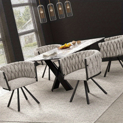 Eetkamerstoel – Bureaustoel – Draaifauteuil – Stoelenset – Linnen Bekleding – Licht Beige – Zwarte Metalen Poten – Draaibaar – Compact Formaat
