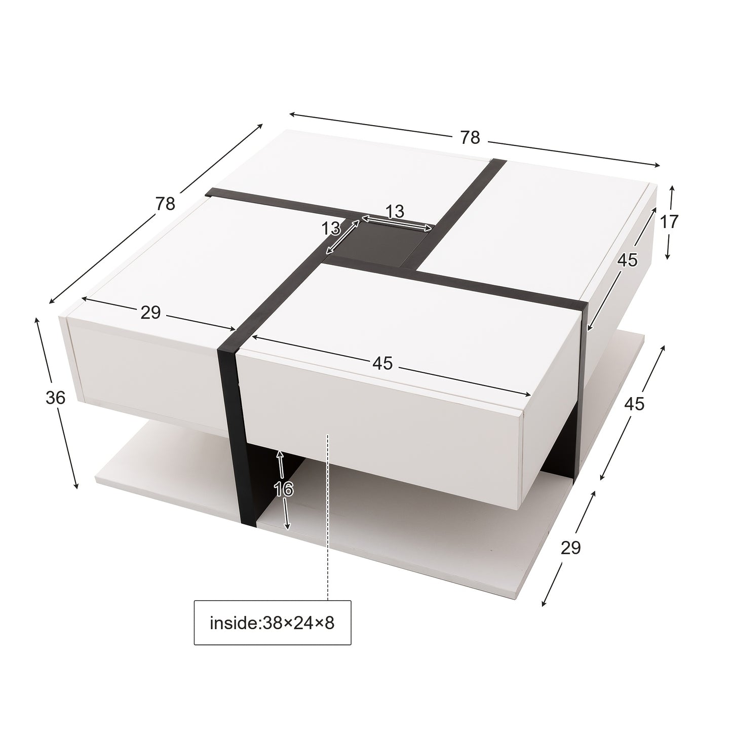 Modern High-Gloss Coffee Table with 4-Drawer Tabletop & Under-Table Storage - Metal Frame, Assembly, Space-Saving Design - Shiny Glossy for Small Apartments, - Model Compatible for Multi-Space Use (Assembly Required)