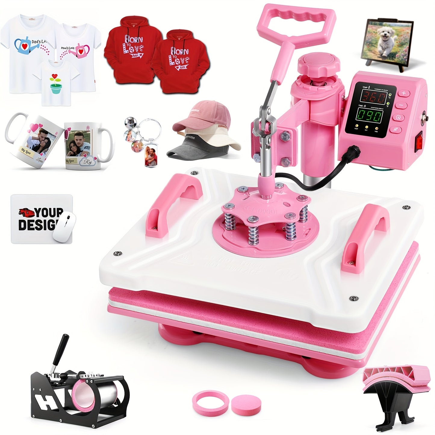 Transferpers – Hittepers – Warmtepers – Heat Press – Drukpers – 8-in-1 Multifunctioneel – Grote 38,1x30,48 cm Verhittingsplaat – Digitaal LCD Display Met Temperatuurregeling