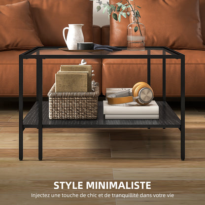 Salontafel – Woonkamertafel – Koffietafel – Tafel – Bijzettafel – Industrieel Design – Temperglas Blad 73x73x46,5 cm – Verstelbare Wieltjes