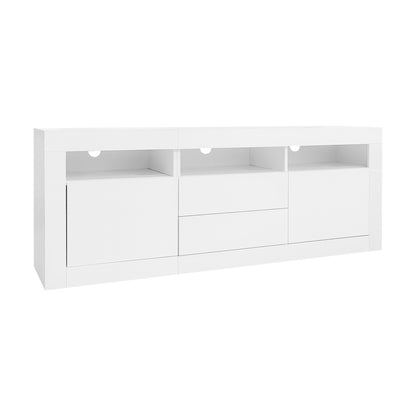 Modern High-Gloss Metal TV Stand for 70-Inch TVs with 3 Open Shelves, 2 Doors & 2 Drawers - Heavy-Duty Storage Entertainment Center, Minimalist Media Console for Living Room, Durable Metal Construction, Space-Saving Design, E