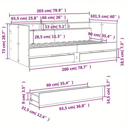 90X200 Cm Day Bed with Drawers Without Mattress Multifunctional Design Combining Rest And Storage Easily Integrating Into Various Home Styles Suitable for Living Room Or Small Bedroom Scenes, Space-Saving, Durable & Stylish H