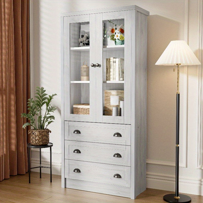 Highboard Kast – Opbergkast – Vitrinekast – Dressoir – Kledingkast – Metaal Frame & Houtlook – 80x34x171 cm – Geen Montage Nodig