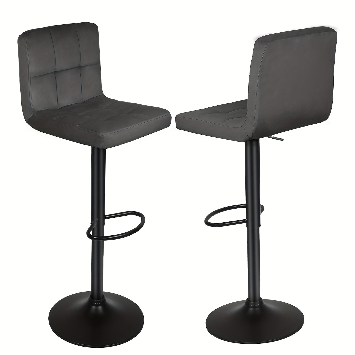 2pcs Heavy-duty Velvet Bar Stools With Footrest, Adjustable Swivel Chairs For 90cm Counters