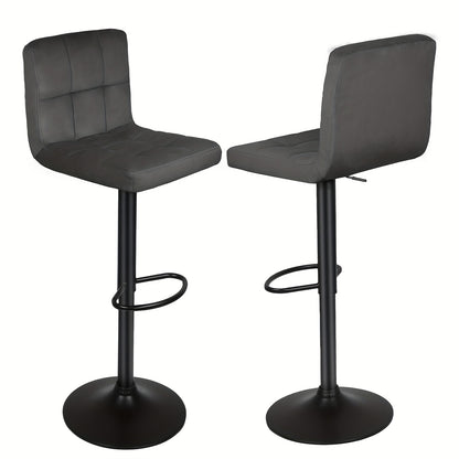 2pcs Heavy-duty Velvet Bar Stools With Footrest, Adjustable Swivel Chairs For 90cm Counters