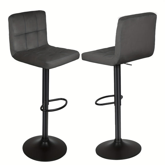 2pcs Heavy-duty Velvet Bar Stools With Footrest, Adjustable Swivel Chairs For 90cm Counters