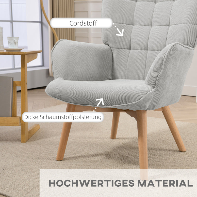 Fauteuil – Relaxstoel – Lounge Chair – Leesstoel – TV Stoel – Grijs – Inclusief Voetenbank – Stevige Stalen Frame & Houten Poten – Compacte Afmetingen 72x80x101 cm
