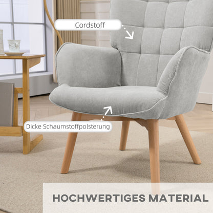 Fauteuil – Relaxstoel – Lounge Chair – Leesstoel – TV Stoel – Grijs – Inclusief Voetenbank – Stevige Stalen Frame & Houten Poten – Compacte Afmetingen 72x80x101 cm