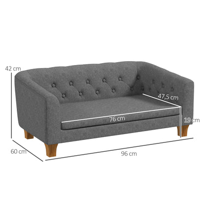 Hondensofa – Huisdierbed – Dierenbank – Kattenbed – Verhoogde Sofa – Uitneembaar Kussen – Compact Formaat 96x60x42 cm – Gemakkelijk Te Monteren – Grijs