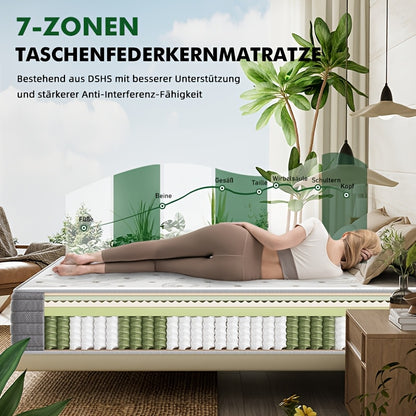 Matras – Matras Pocketvering – Hybride Matras – Traagschuimmatras – Tweepersoonsmatras – 160x200 cm – 22 cm Hoog – 7-Zones Ondersteuning – Ademend & Vlamvertragend