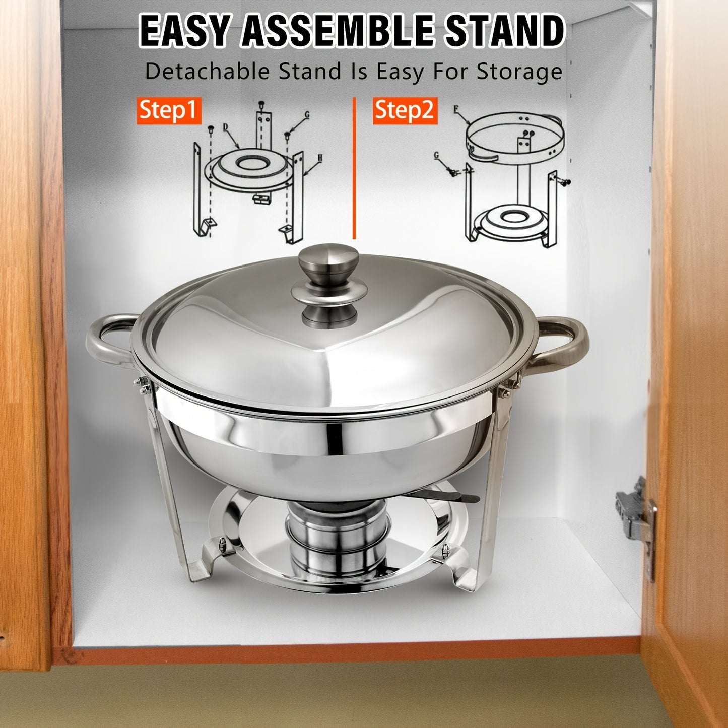 Chafing Dish – Buffetwarmer – Warmhoudschaal – Warmhoudplaat – Bain Marie – 6-delige RVS Set – 5 Qt Inhoud – Werkt Zonder Stroom