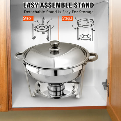 Chafing Dish – Buffetwarmer – Warmhoudschaal – Warmhoudplaat – Bain Marie – 6-delige RVS Set – 5 Qt Inhoud – Werkt Zonder Stroom