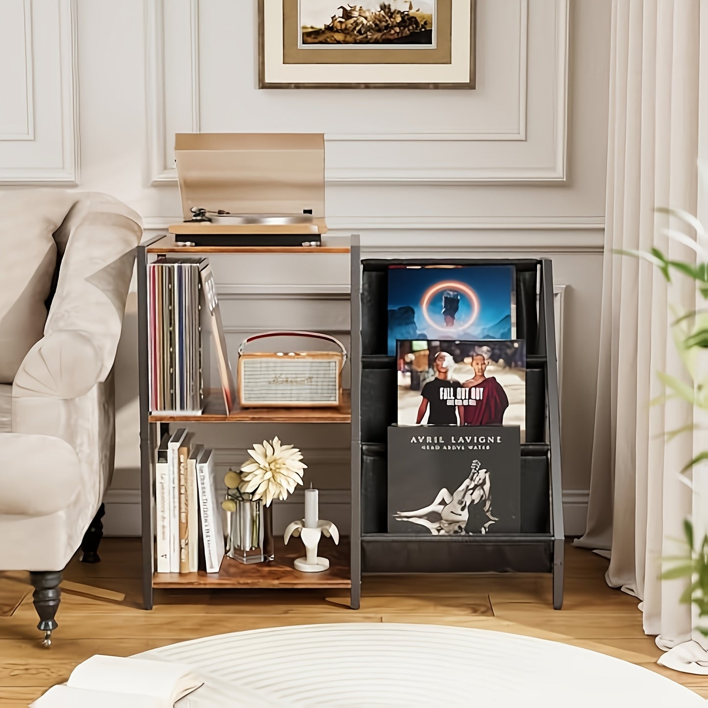 Platenspelermeubel – LP Kast – Platenspelerstandaard – Vinyl Rek – Platenkast – Ruim Opbergmeubel Tot 300 Platen – Hout Met Metaal