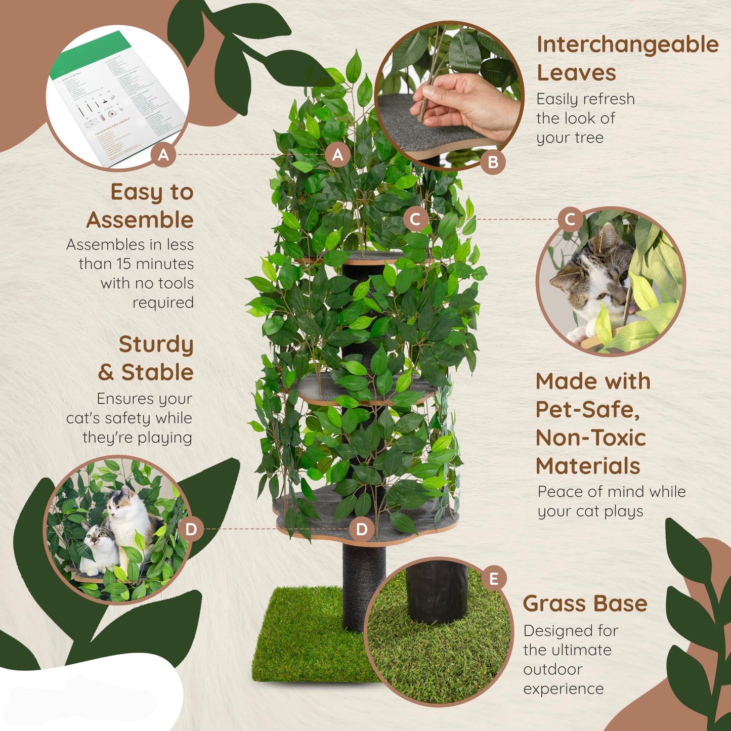 Krabpaal – Kattenboom – Kattenhuis – Kattentoren – Krabmeubel – Multi-level Design – Duurzaam Vezelplaat – Natuurinspiratie Groen
