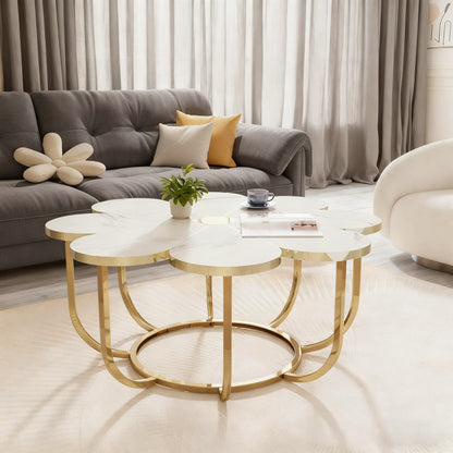 Salontafel – Koffietafel – Tafel – Woonkamertafel – Bijzettafel – Modern Faux Marmer – Metalen Frame – 100 cm Diameter – Ruimtebesparend Design