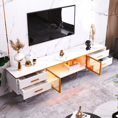 tv-meubel – tv-kast – tv-dressoir – televisie meubel – media meubel – wit met marmerlook – 4 lades – duurzaam niet-hout materiaal – 170x37x47,5 cm – gouden details