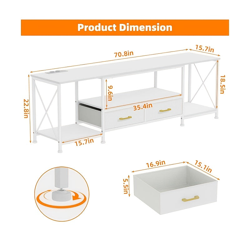 Tv meubel – TV kast – TV dressoir – TV meubelkast – Televisiekast – Geschikt voor televisies tot 70 inch – Massief hout en metalen frame – 2 lades en 3 open vakken – Landelijke stijl 180x40x58 cm