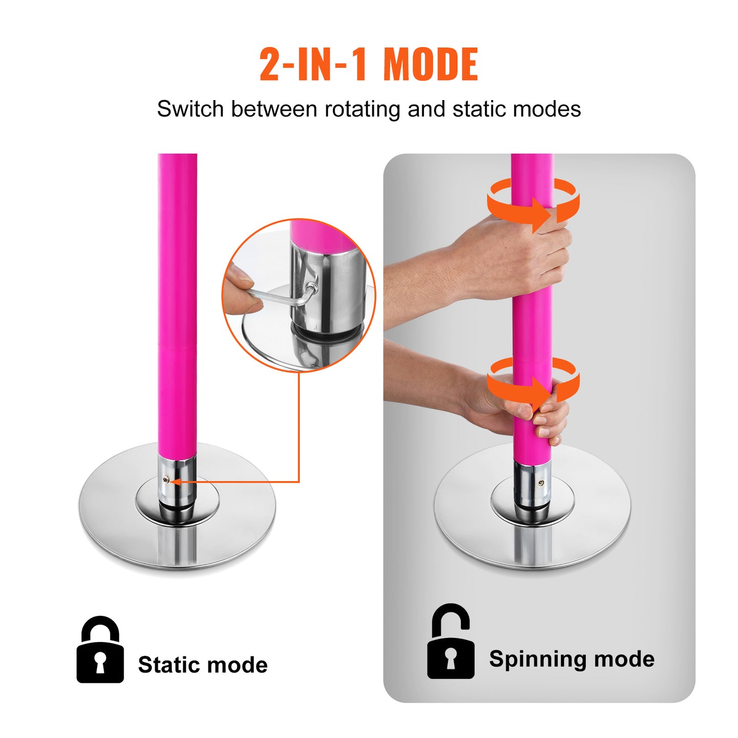 Danspaal – Dansstok – Pole Dance Paal – Fitnesspaal – Spinning Paal – Roestvrij Staal 40mm – Verstelbare Hoek 216-270cm