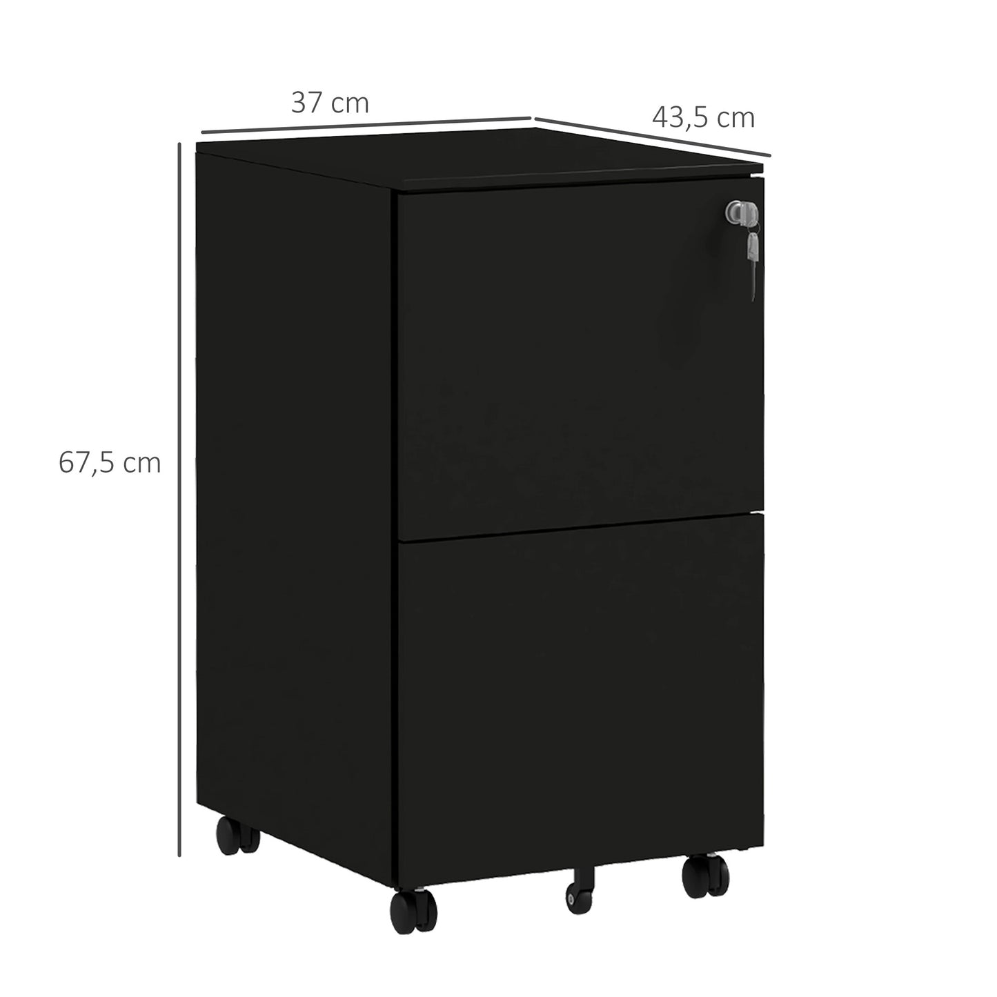 Ladekast Rollend – Kantoorcontainer – Archiefkast – Opbergkast – Met Wieltjes – Verstelbare Hangmappen – Met Slot – Stalen Zwart – Compact 37x43,5x67,5 cm – Mobiel En Veilig